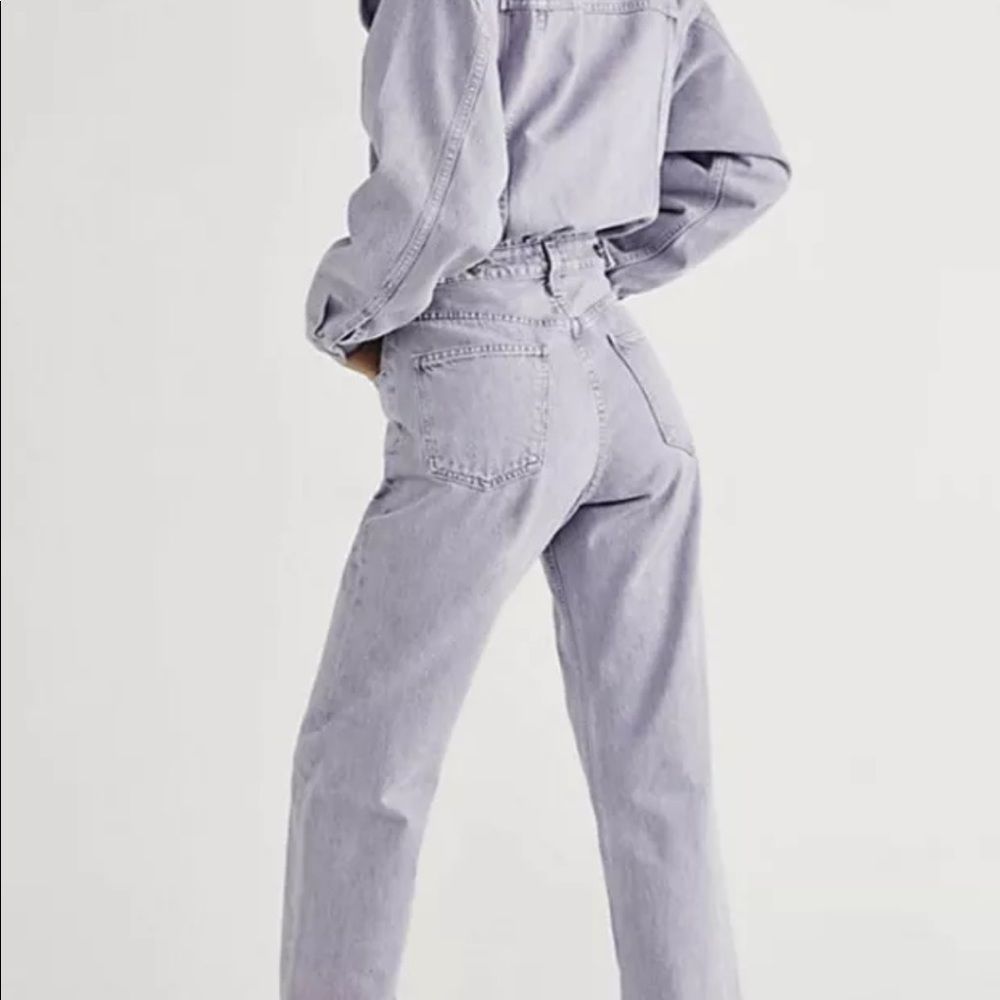 Free People AGOLDE Reyna Jumpsuit Coveralls 1 Pc Lilac Ashberry Denim - Picture 2 of 7